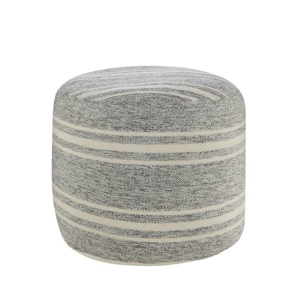 Homeroots 18" Gray Polyester Round Striped Indoor Outdoor Pouf Ottoman   517441