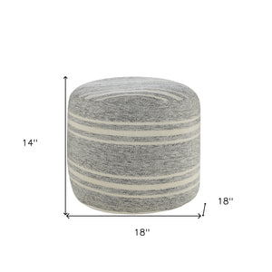 Homeroots 18" Gray Polyester Round Striped Indoor Outdoor Pouf Ottoman   517441