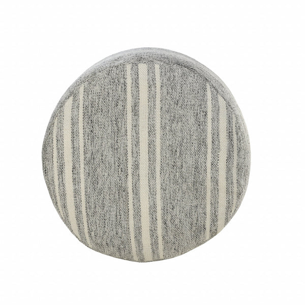 Homeroots 18" Gray Polyester Round Striped Indoor Outdoor Pouf Ottoman   517441