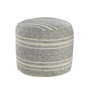 Homeroots 18" Gray Polyester Round Striped Indoor Outdoor Pouf Ottoman   517441