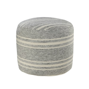 Homeroots 18" Gray Polyester Round Striped Indoor Outdoor Pouf Ottoman   517441