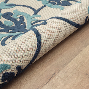 Homeroots 5' X 8' Blue Floral Non Skid Indoor Outdoor Area Rug Navy,Blue,Off,White Polypropylene 517449