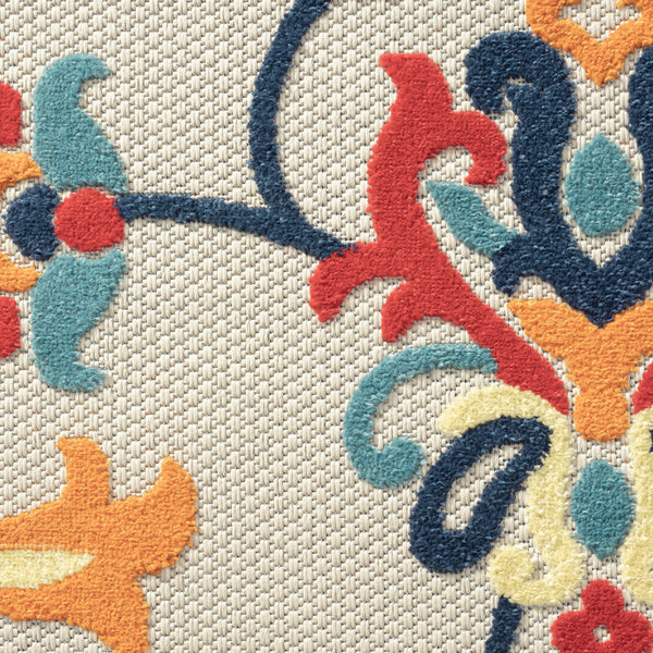 Homeroots 5' X 8' Blue And Orange Floral Non Skid Indoor Outdoor Area Rug Navy,Orange,Red,Off,White Polypropylene 517453