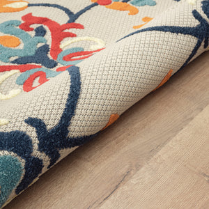 Homeroots 5' X 8' Blue And Orange Floral Non Skid Indoor Outdoor Area Rug Navy,Orange,Red,Off,White Polypropylene 517453