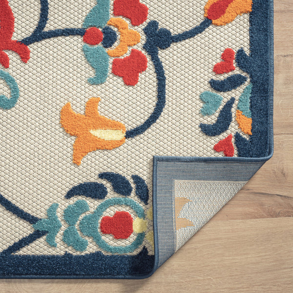 Homeroots 8' X 10' Blue And Orange Floral Non Skid Indoor Outdoor Area Rug Navy,Orange,Red,Off,White Polypropylene 517454