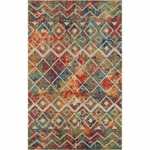 HomeRoots 5' Geometric Red and Ivory Non-Skid Area Rug - Stylish Indoor/Outdoor Décor for High-Traffic Spaces 5' x 8' 517456
