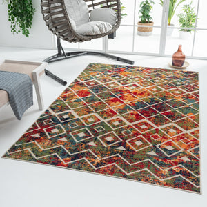 HomeRoots 5' Geometric Red and Ivory Non-Skid Area Rug - Stylish Indoor/Outdoor Décor for High-Traffic Spaces 5' x 8' 517456