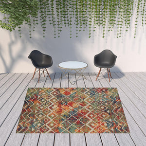 HomeRoots 5' Geometric Red and Ivory Non-Skid Area Rug - Stylish Indoor/Outdoor Décor for High-Traffic Spaces 7'10" x 9'10" 517457