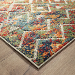 HomeRoots 5' Geometric Red and Ivory Non-Skid Area Rug - Stylish Indoor/Outdoor Décor for High-Traffic Spaces 7'10" x 9'10" 517457