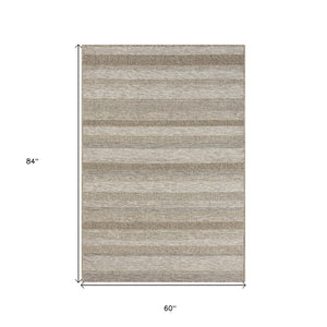 HomeRoots 5' Gray Striped Handmade Area Rug – Versatile Indoor-Outdoor Style for Modern and Traditional Spaces 5' x 7' 517467