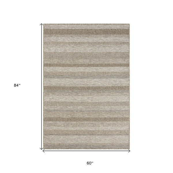 HomeRoots 5' Gray Striped Handmade Area Rug – Versatile Indoor-Outdoor Style for Modern and Traditional Spaces 5' x 7' 517467