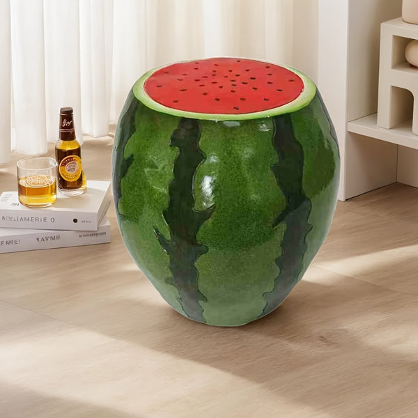 English Elm Watermelon Resin Stool Sculpted Slice Design for Patio Garden or Indoor Decor W5709P496312