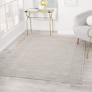 Homeroots 5' Geometric Indoor Outdoor Area Rug - Stylish Rectangle Design For Home Warmth & Elegance Ivory 100% Pet 517479