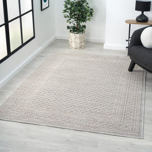 Homeroots 5' Geometric Indoor Outdoor Area Rug - Stylish Rectangle Design For Home Warmth & Elegance Ivory 100% Pet 517479