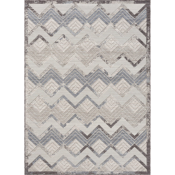 Homeroots 5' X 7' Blue And Ivory Chevron Indoor Outdoor Area Rug  Recycled P.E.T. 517482