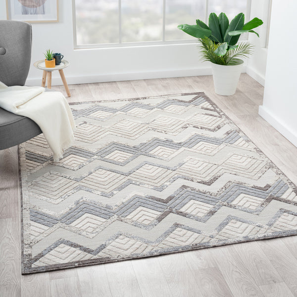 Homeroots 5' X 7' Blue And Ivory Chevron Indoor Outdoor Area Rug  Recycled P.E.T. 517482