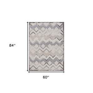 Homeroots 5' X 7' Blue And Ivory Chevron Indoor Outdoor Area Rug  Recycled P.E.T. 517482