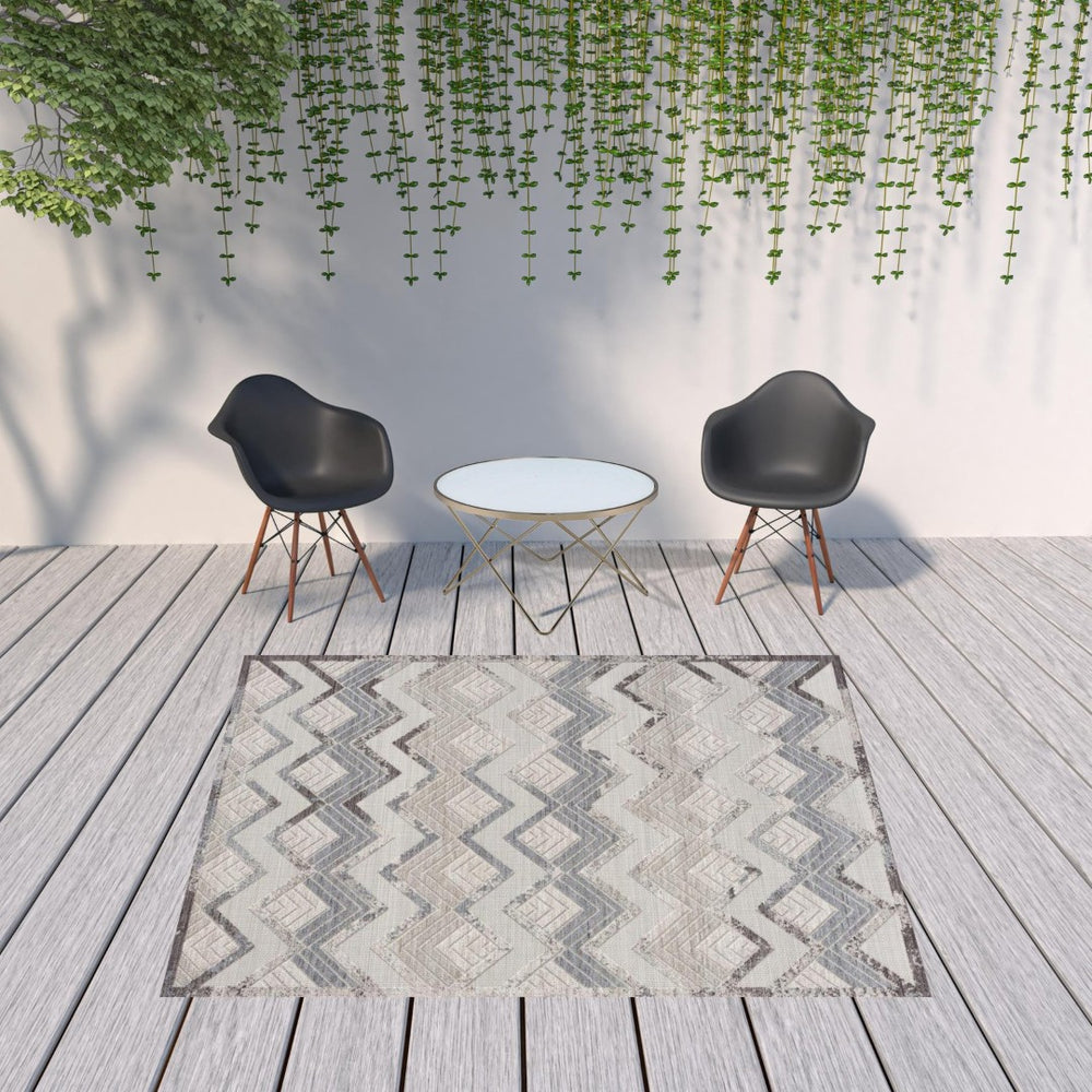 HomeRoots 8' X 9' Blue Chevron Indoor Outdoor Area Rug - Stylish, Durable, and Water-Resistant for Any Space 517483