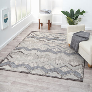 HomeRoots 8' X 9' Blue Chevron Indoor Outdoor Area Rug - Stylish, Durable, and Water-Resistant for Any Space 517483