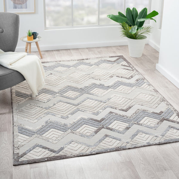 HomeRoots 8' X 9' Blue Chevron Indoor Outdoor Area Rug - Stylish, Durable, and Water-Resistant for Any Space 517483