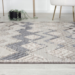 HomeRoots 8' X 9' Blue Chevron Indoor Outdoor Area Rug - Stylish, Durable, and Water-Resistant for Any Space 517483