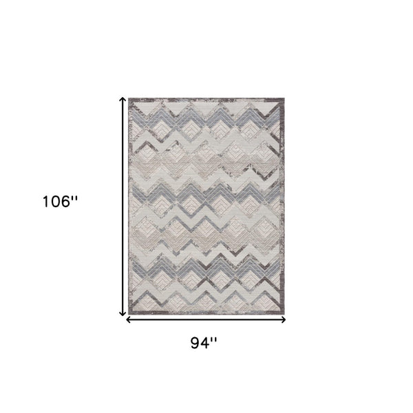 HomeRoots 8' X 9' Blue Chevron Indoor Outdoor Area Rug - Stylish, Durable, and Water-Resistant for Any Space 517483