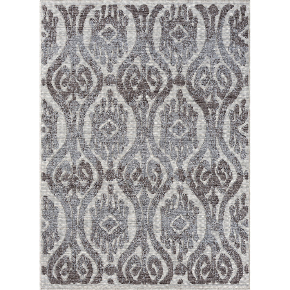 Homeroots 5' X 7' Blue And Gray Damask Indoor Outdoor Area Rug  Recycled P.E.T. 517484