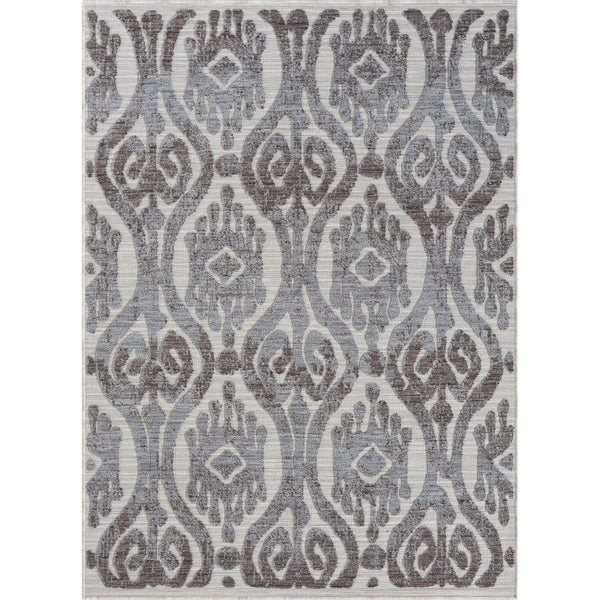 Homeroots 5' X 7' Blue And Gray Damask Indoor Outdoor Area Rug  Recycled P.E.T. 517484