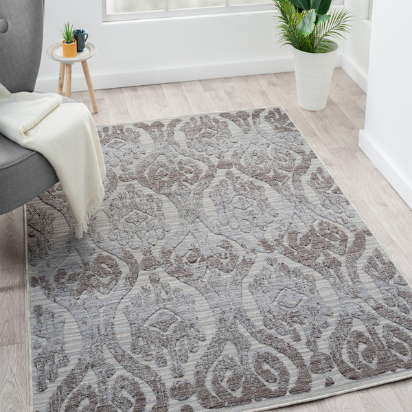 Homeroots 5' X 7' Blue And Gray Damask Indoor Outdoor Area Rug  Recycled P.E.T. 517484