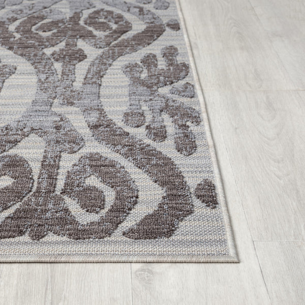 Homeroots 5' X 7' Blue And Gray Damask Indoor Outdoor Area Rug  Recycled P.E.T. 517484