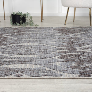 Homeroots 5' X 7' Blue And Gray Damask Indoor Outdoor Area Rug  Recycled P.E.T. 517484