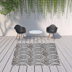 HomeRoots 8' Blue and Gray Damask Area Rug - Durable, Elegant Indoor/Outdoor Design for All Décor Styles 517485