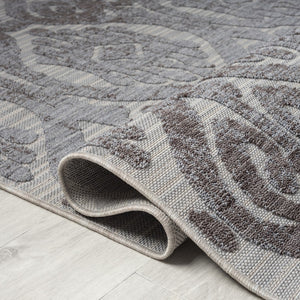 HomeRoots 8' Blue and Gray Damask Area Rug - Durable, Elegant Indoor/Outdoor Design for All Décor Styles 517485