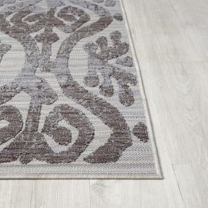 HomeRoots 8' Blue and Gray Damask Area Rug - Durable, Elegant Indoor/Outdoor Design for All Décor Styles 517485