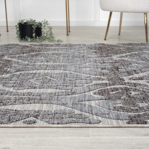 HomeRoots 8' Blue and Gray Damask Area Rug - Durable, Elegant Indoor/Outdoor Design for All Décor Styles 517485