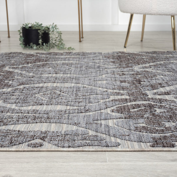 HomeRoots 8' Blue and Gray Damask Area Rug - Durable, Elegant Indoor/Outdoor Design for All Décor Styles 517485
