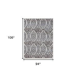 HomeRoots 8' Blue and Gray Damask Area Rug - Durable, Elegant Indoor/Outdoor Design for All Décor Styles 517485
