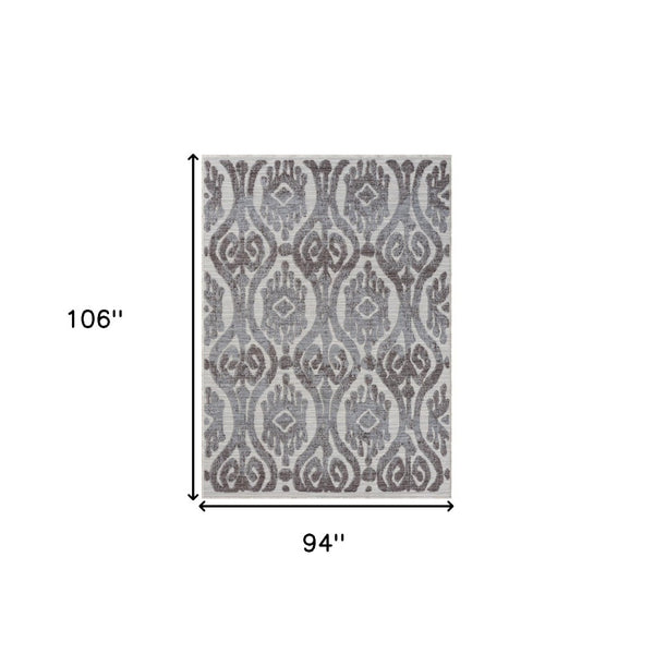 HomeRoots 8' Blue and Gray Damask Area Rug - Durable, Elegant Indoor/Outdoor Design for All Décor Styles 517485
