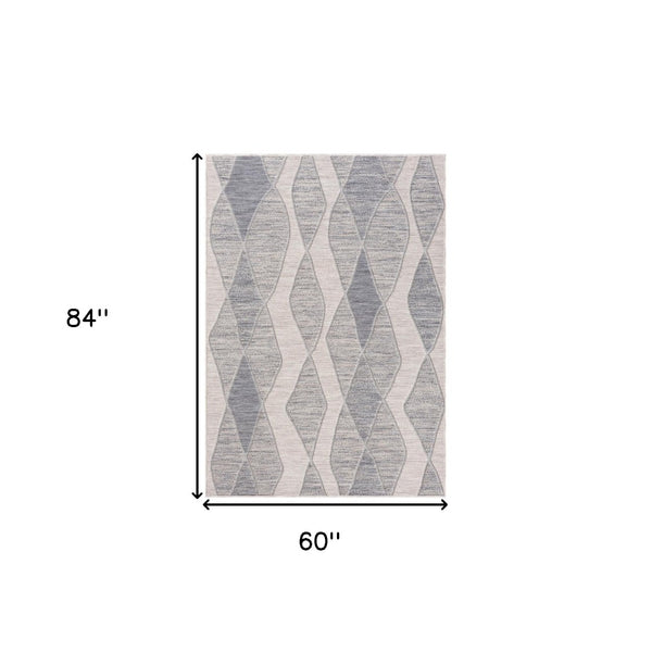HomeRoots 5' Modern Abstract Geometric Indoor Outdoor Area Rug - Durable, Stain-Resistant & Easy to Maintain Blue 5' x 7' 517486