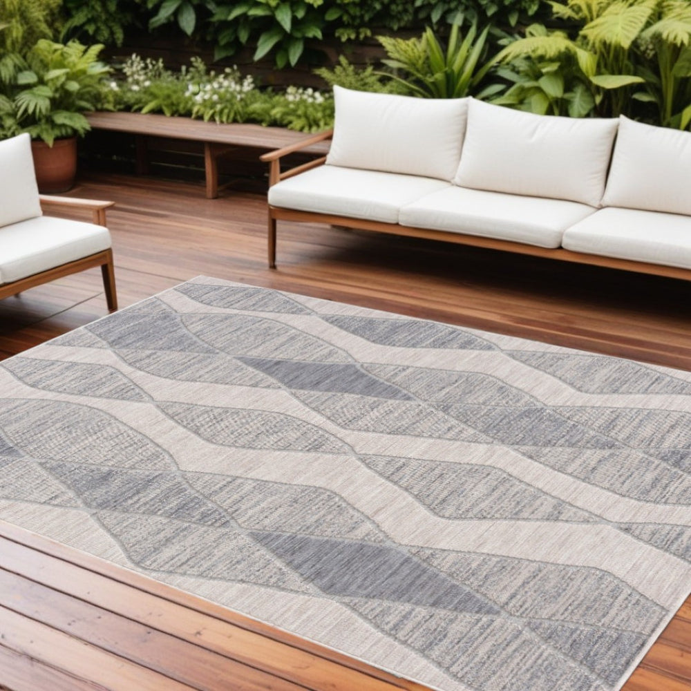 HomeRoots 8' X 9' Blue and Gray Geometric Indoor Outdoor Area Rug – Stylish, Durable, Eco-Friendly Design for All Spaces 517487