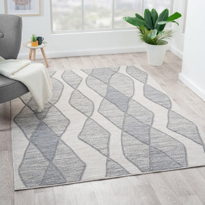 HomeRoots 8' X 9' Blue and Gray Geometric Indoor Outdoor Area Rug – Stylish, Durable, Eco-Friendly Design for All Spaces 517487