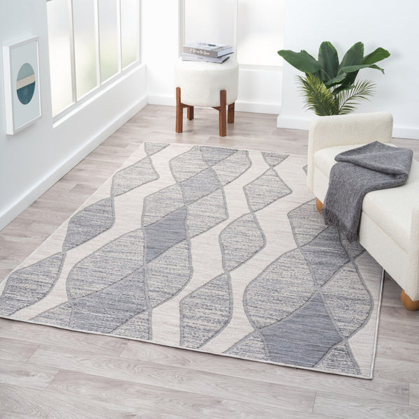 HomeRoots 8' X 9' Blue and Gray Geometric Indoor Outdoor Area Rug – Stylish, Durable, Eco-Friendly Design for All Spaces 517487