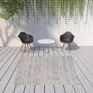 Homeroots 8' X 9' Ivory And Blue Striped Indoor Outdoor Area Rug  Recycled P.E.T. 517491