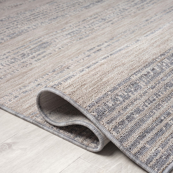 Homeroots 8' X 9' Ivory And Blue Striped Indoor Outdoor Area Rug  Recycled P.E.T. 517491