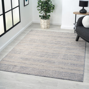 Homeroots 8' X 9' Ivory And Blue Striped Indoor Outdoor Area Rug  Recycled P.E.T. 517491