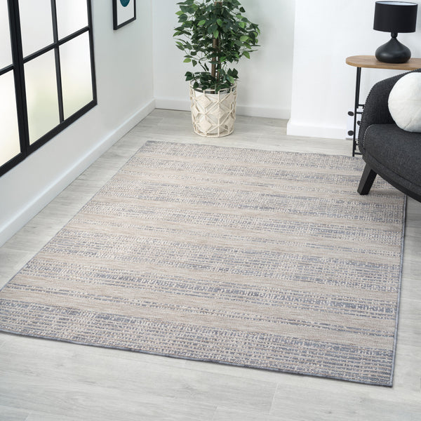 Homeroots 8' X 9' Ivory And Blue Striped Indoor Outdoor Area Rug  Recycled P.E.T. 517491