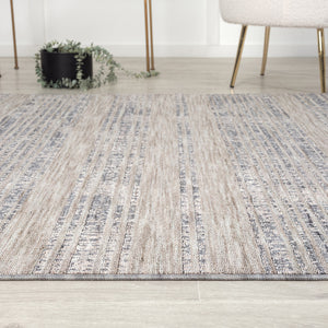 Homeroots 8' X 9' Ivory And Blue Striped Indoor Outdoor Area Rug  Recycled P.E.T. 517491