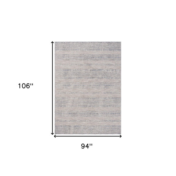 Homeroots 8' X 9' Ivory And Blue Striped Indoor Outdoor Area Rug  Recycled P.E.T. 517491