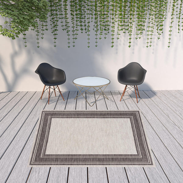 Homeroots 8' X 9' Gray And Ivory Indoor Outdoor Area Rug  Recycled P.E.T. 517493