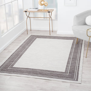 Homeroots 8' X 9' Gray And Ivory Indoor Outdoor Area Rug  Recycled P.E.T. 517493